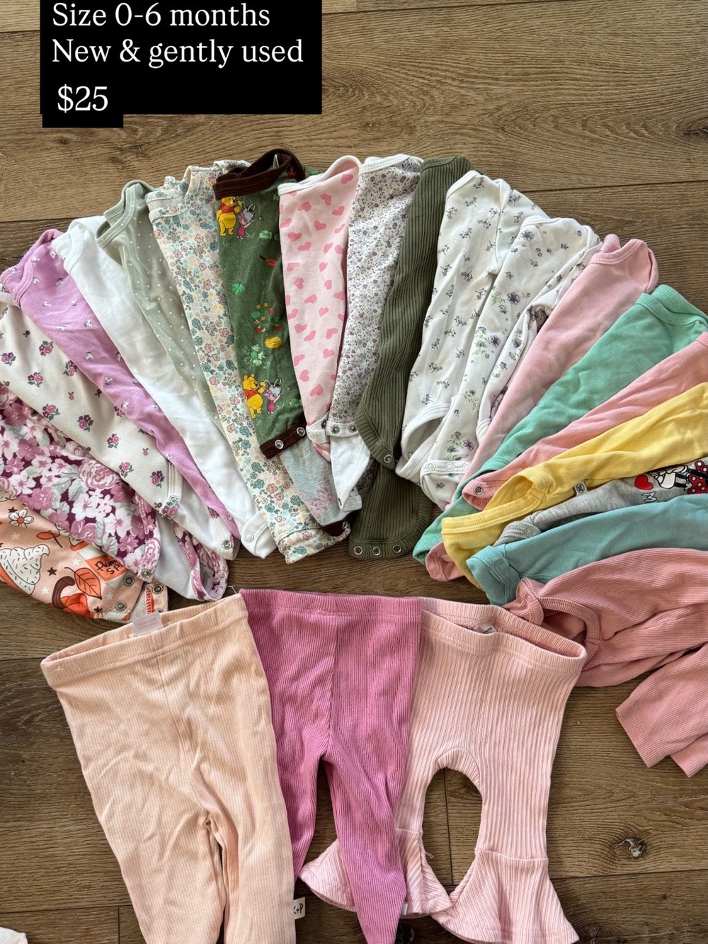 Baby Girls Mix of Pink, Green & Pastel Onesies and Ribbed Pants
